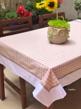 Soft Pembe Beyaz Patlı Masa Örtüsü