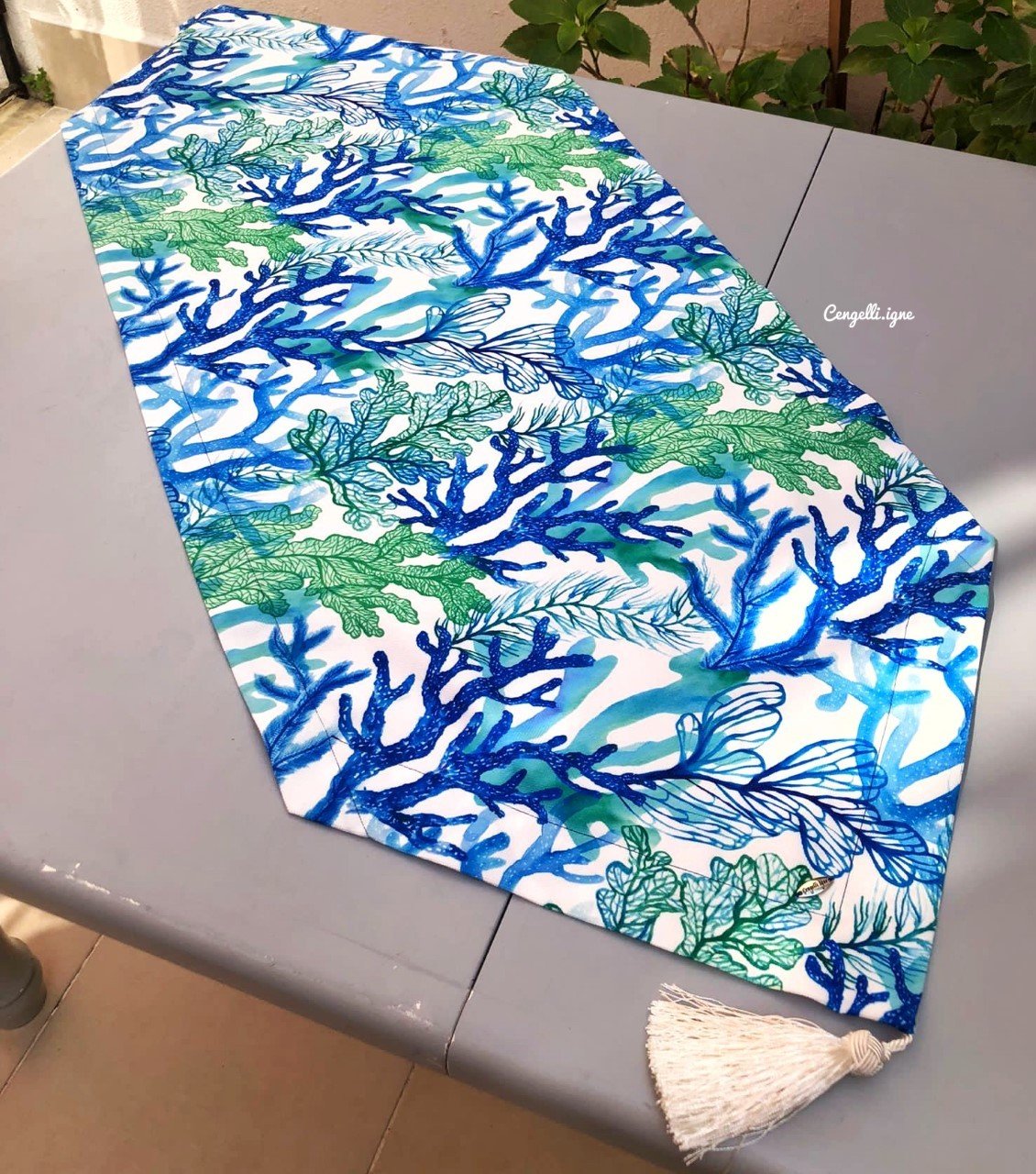 Mavi Yeşil Mercan Desenli Runner