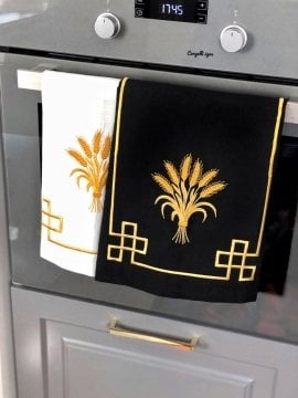 Beyaz Başak işlemeli Fırın Örtüsü