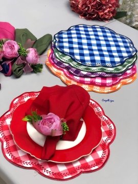 6 'Lı Renkli Pötikare Yuvarlak Servis