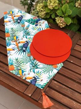 Ananas Tukan Desenli Runner + 2 Adet Turuncu Supla