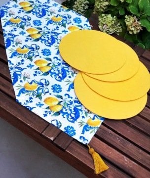 Barok Limon Desenli Runner + 4 Adet Sarı Supla