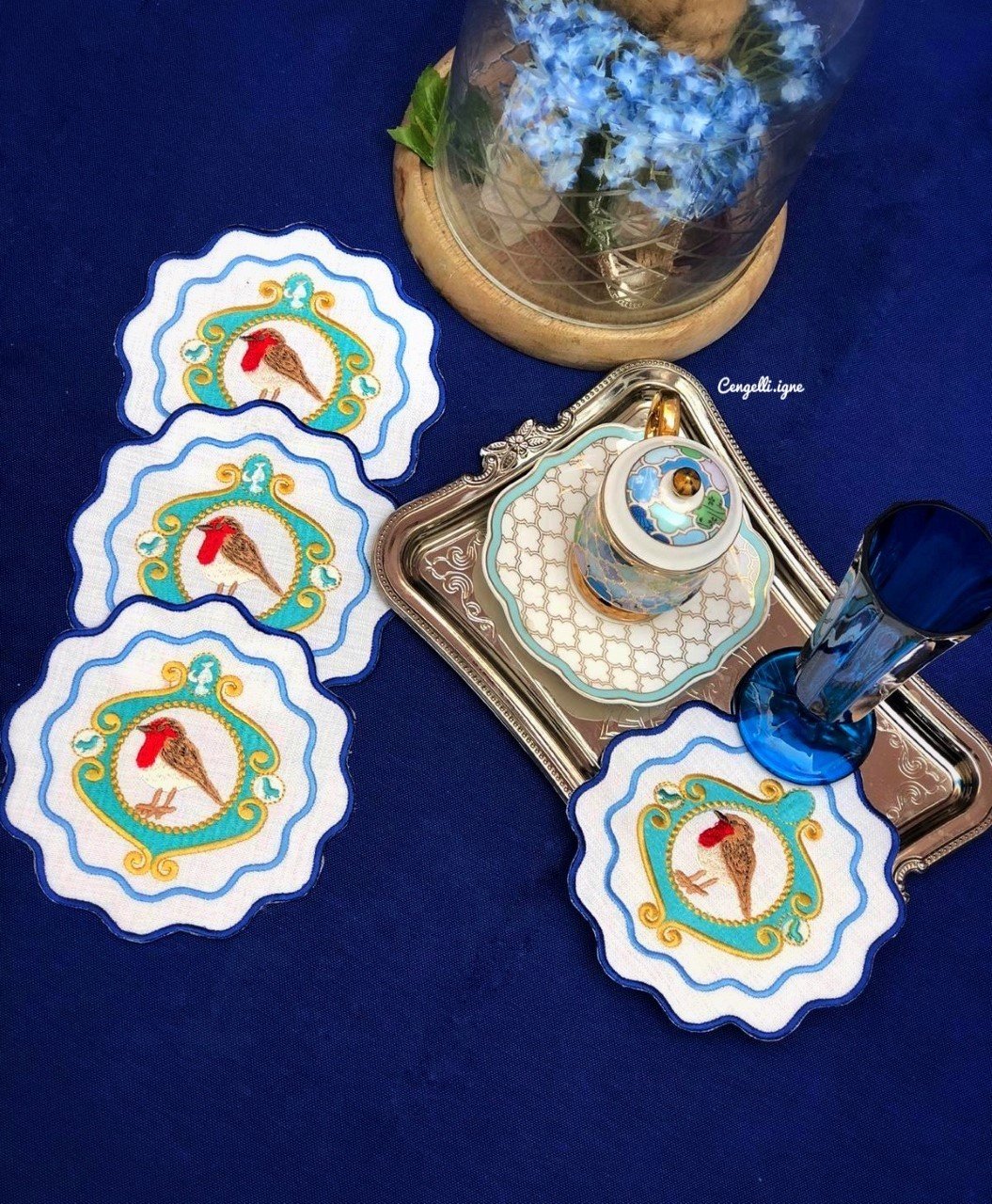 Mavi Kuş Desenli 6\'Lı Kokteyl Peçete