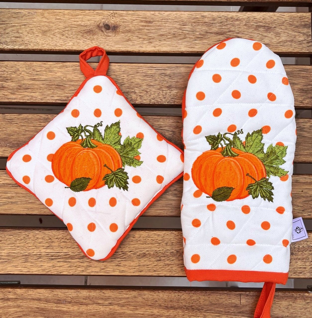 Eldiven- Tutacak Seti- Balkabağı Desenli