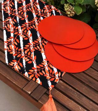 Sonbahar Yaprak Desenli Runner + 4 Adet Turuncu Supla