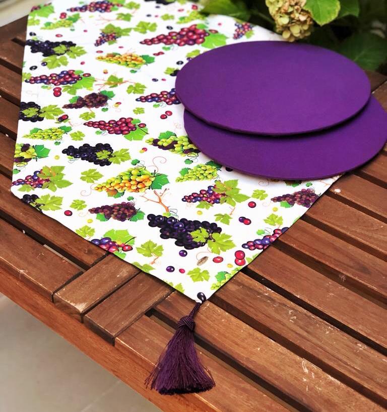 Üzüm Desenli Runner + 2 Adet Mor Supla
