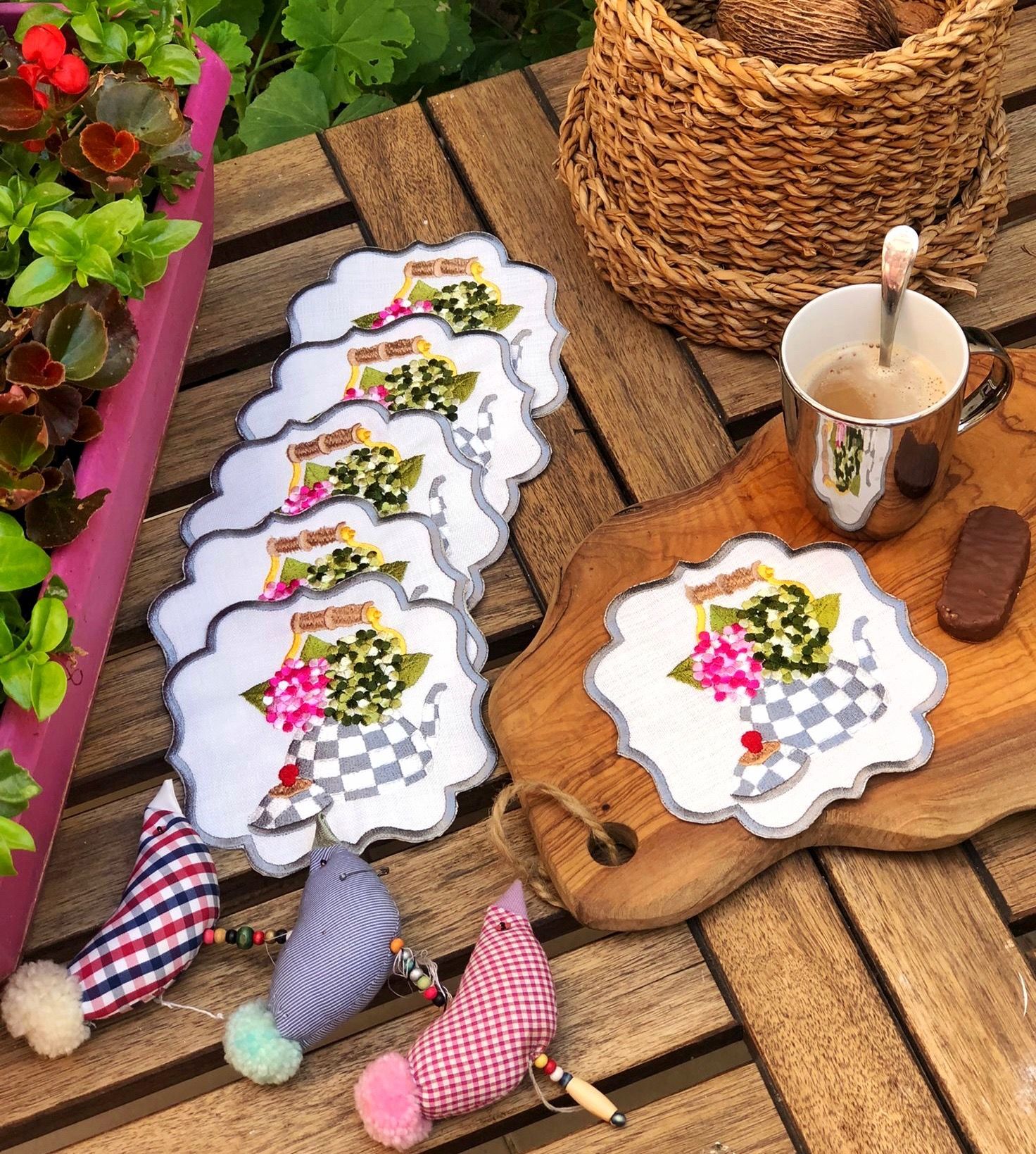 6’Lı Gri - Renli Çiçekli Ortanca Koktely peçete