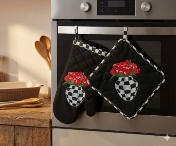 Siyah Vazo Gül Eldiven & Tutaç