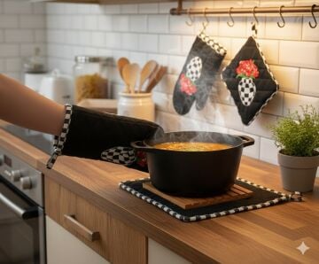 Siyah Vazo Gül Eldiven & Tutaç