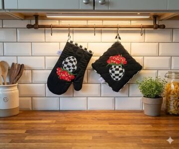 Siyah Vazo Gül Eldiven & Tutaç