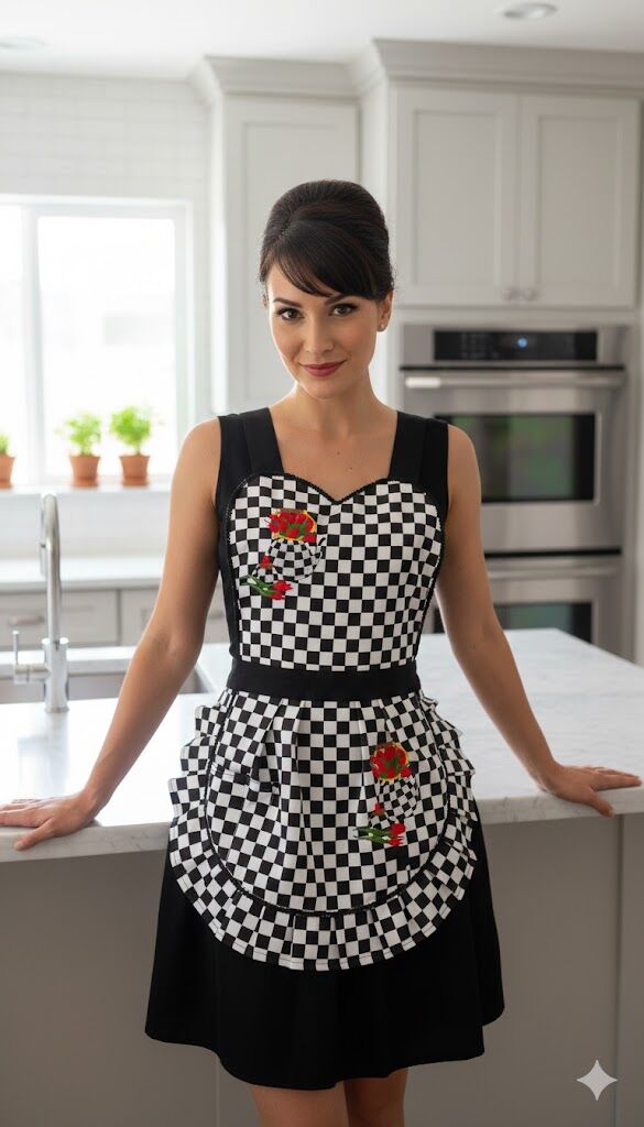 Pop Up Tarzı Damalı Mutfak Önlüğü