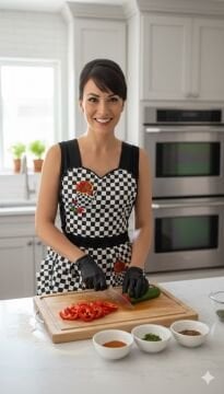 Pop Up Tarzı Damalı Mutfak Önlüğü