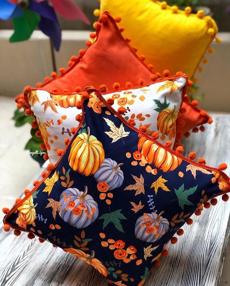 BalKabağı ve Düz Renk Set Kırlent 4 Adet