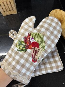 Çiftlik Esintili Nakışlı Horoz Desenli Mutfak Seti – 3 Parça