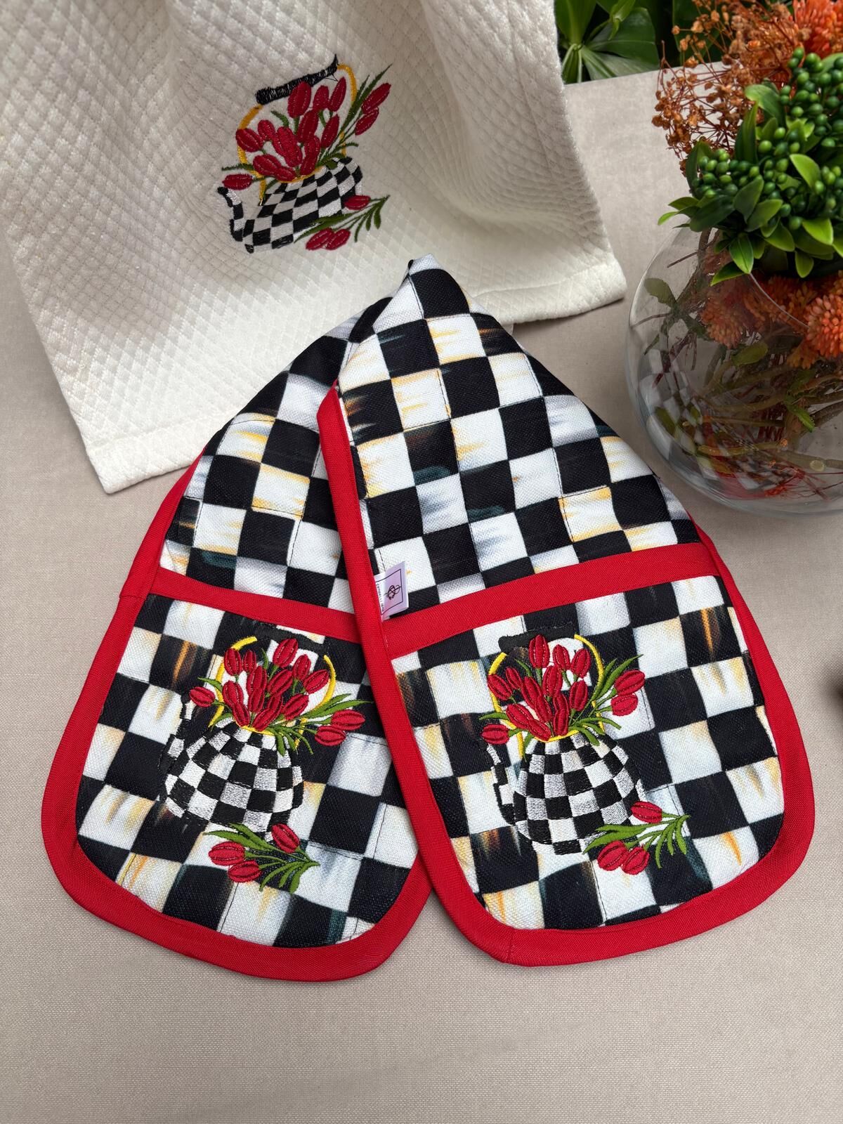 Courtly Check Esintili Fırın Uzun Tutacak