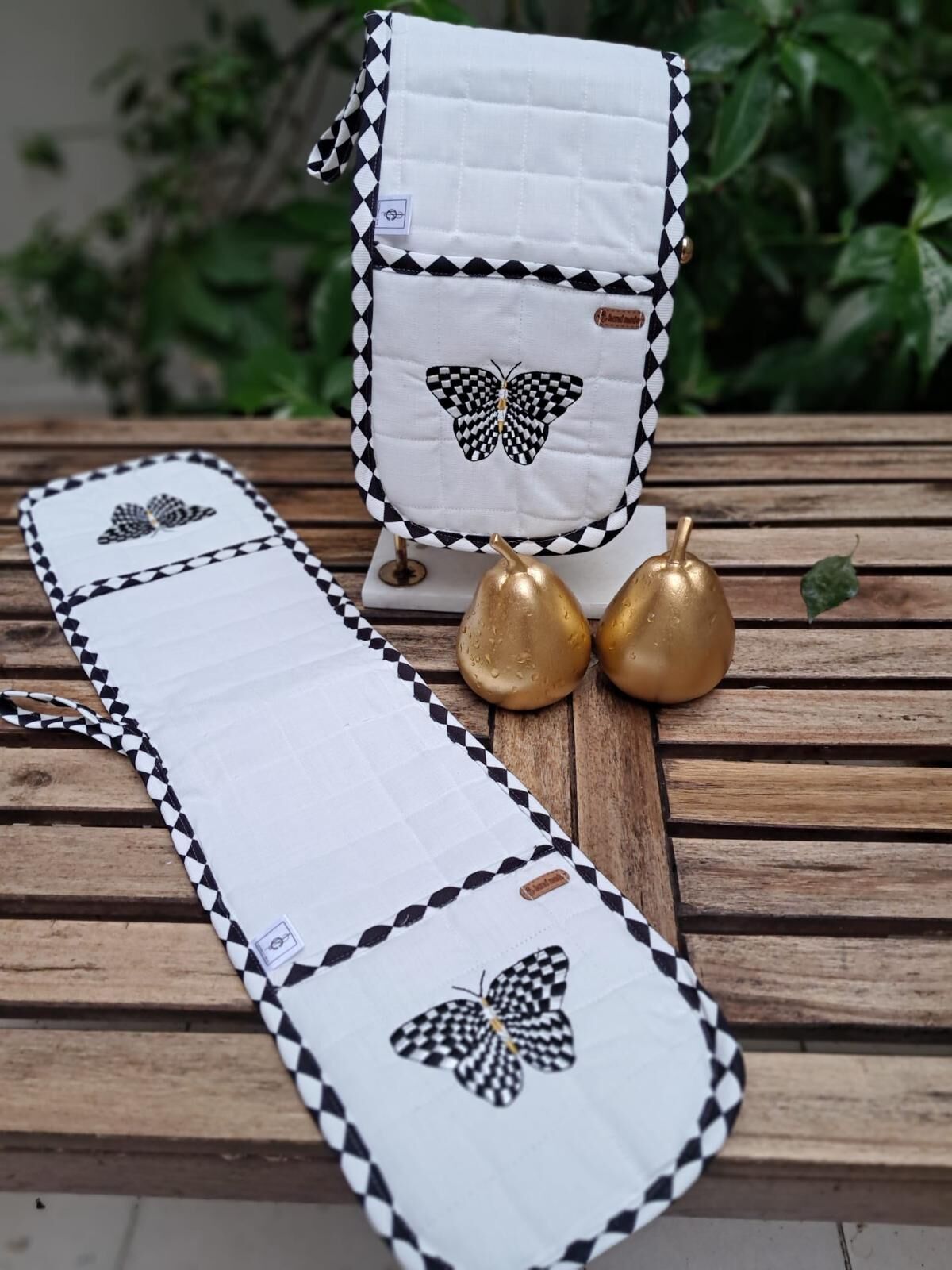 Kelebek Nakışlı Damalı Çiftli Fırın Tutacağı