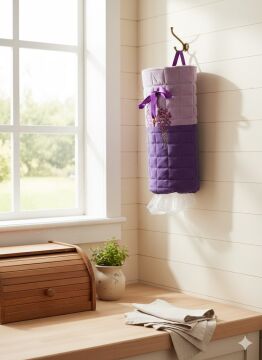 Lavanta Nakışlı Kapitone Mutfak Poşetliği - Lila ve Mor İki Renk