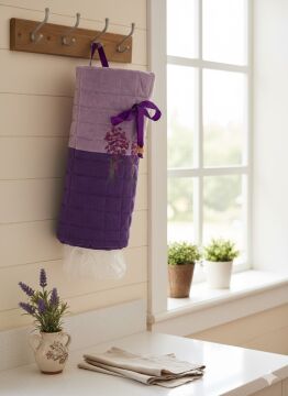 Lavanta Nakışlı Kapitone Mutfak Poşetliği - Lila ve Mor İki Renk