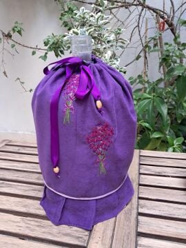 Lavanta Nakışlı Lüks Kadife Damacana Örtüsü - Mor