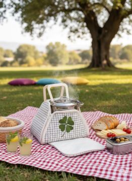 Kazayağı Desenli ve Yonca Nakışlı Tasarım Tencere Taşıma Çantası