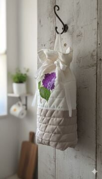 Ortanca Mor İşlemeli Kapitone Poşetlik