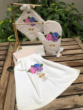 3’lü Ortanca Nakışlı Mutfak Seti - Mutfağınıza Bahar Geliyor