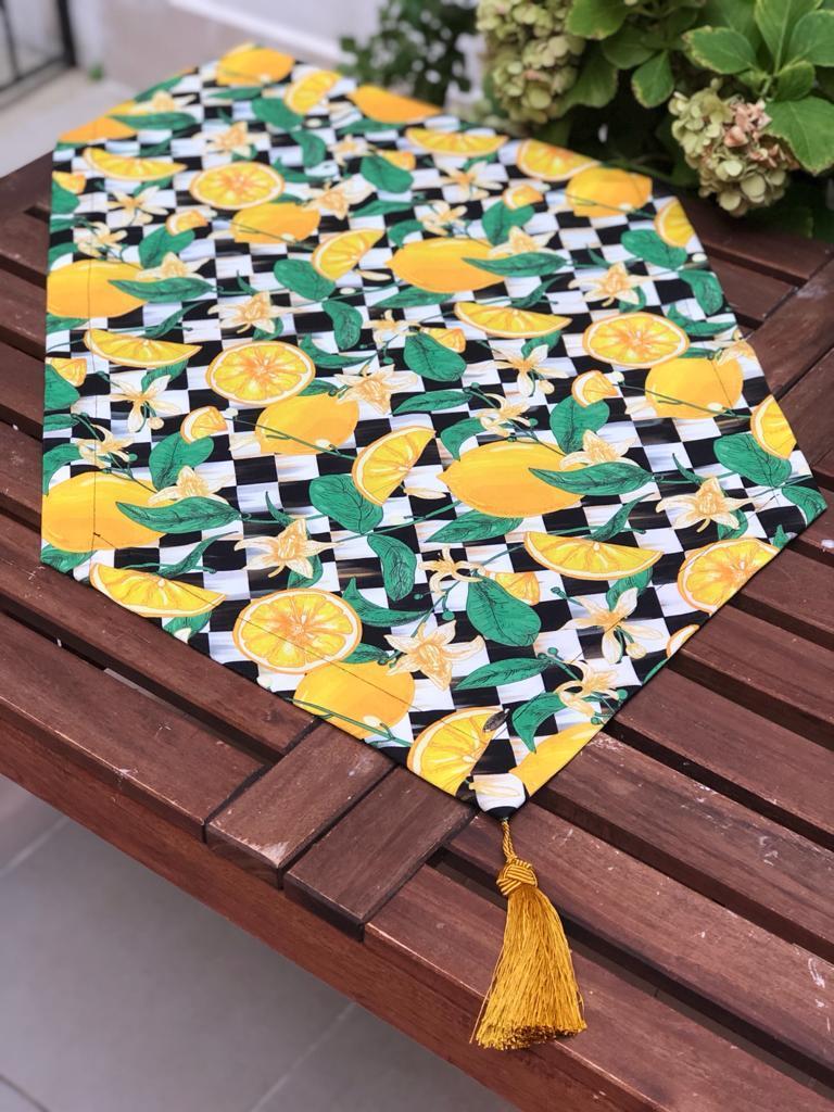 Limonlu Dama Desenli Runner