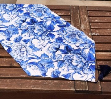 Mavi Büyük Çiçek Desenli Runner