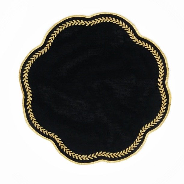 Siyah Üzeri Gold Şerit İşlemeli Yuvarlak Keten Servis